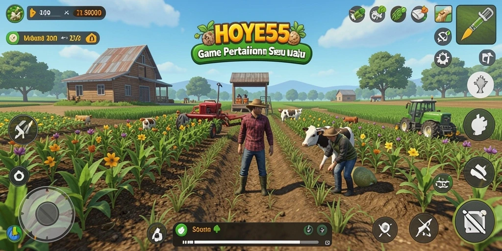 Tampilan gameplay HOYE55 yang menarik dan penuh warna dalam bertani.