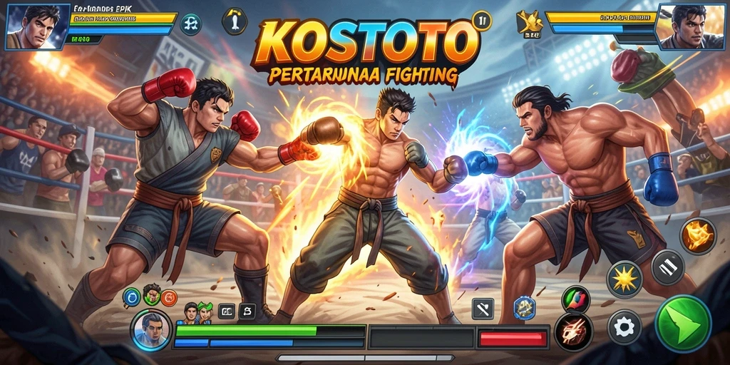 Tangkapan layar KOSTOTO menunjukkan pertarungan seru antara karakter-karakter utama.
