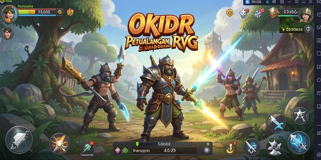 Screenshot utama OKIDR menampilkan aksi seru dalam pertempuran RPG.